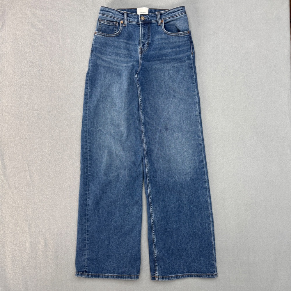 Reformation Greta Wide Leg Jeans 27 Blue Low Rise Stretch Denim Womens Jeans